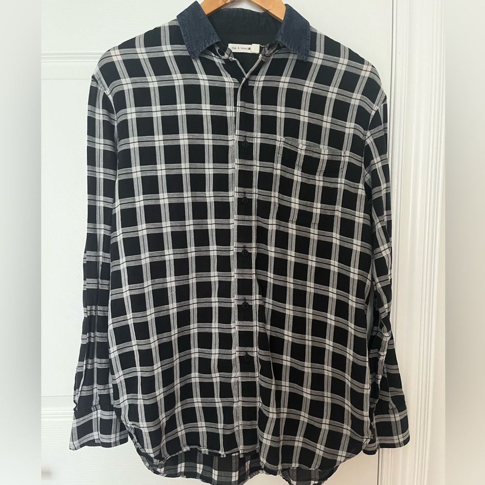 Rag & Bone Men's Plaid Shirt with Denim Collar